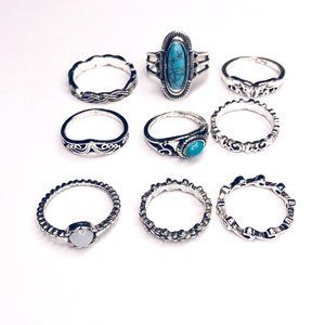 NWT Boho Ring Set Turquoise Set of 9 - 60